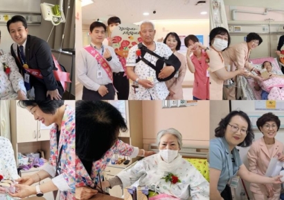 카네이션 달고 팬플룻 선율까지… 좋은병원들, 어버이날 온기 나눔