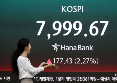 [포토] 7,999.67 장중 사상 최고치 돌파한 코스피