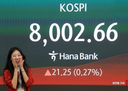 [포토] 코스피, 사상 첫 장중 8천선 돌파
