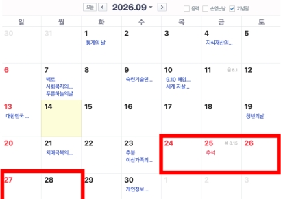 "이번 추석 너무 짧아, 월요일도 쉬자"…28일 임시공휴일 깜짝 발표 기대감